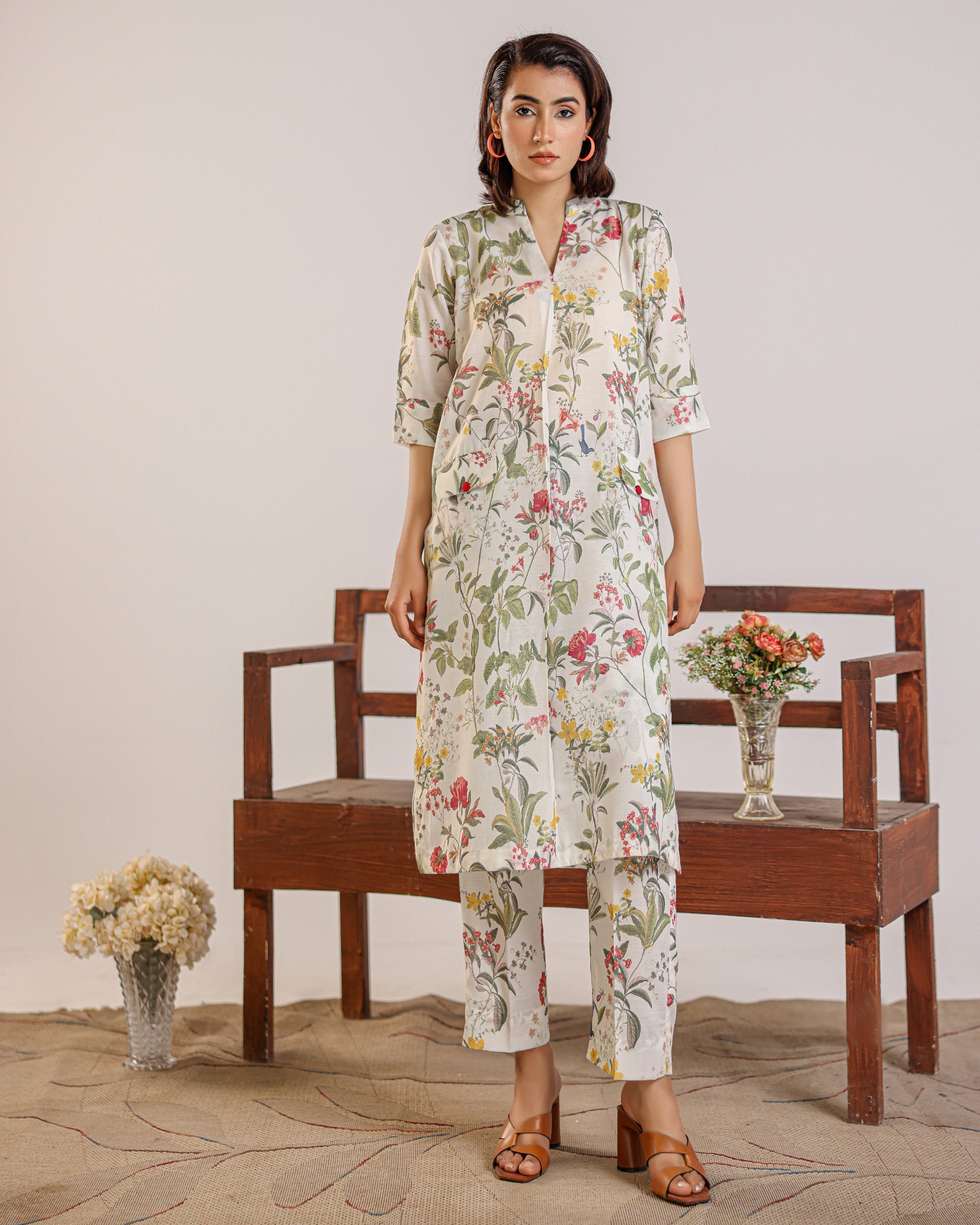 LYANNA FLORA Botanical Floral Grip Silk Kurta 2-Piece Set by Qasim Yaqoob