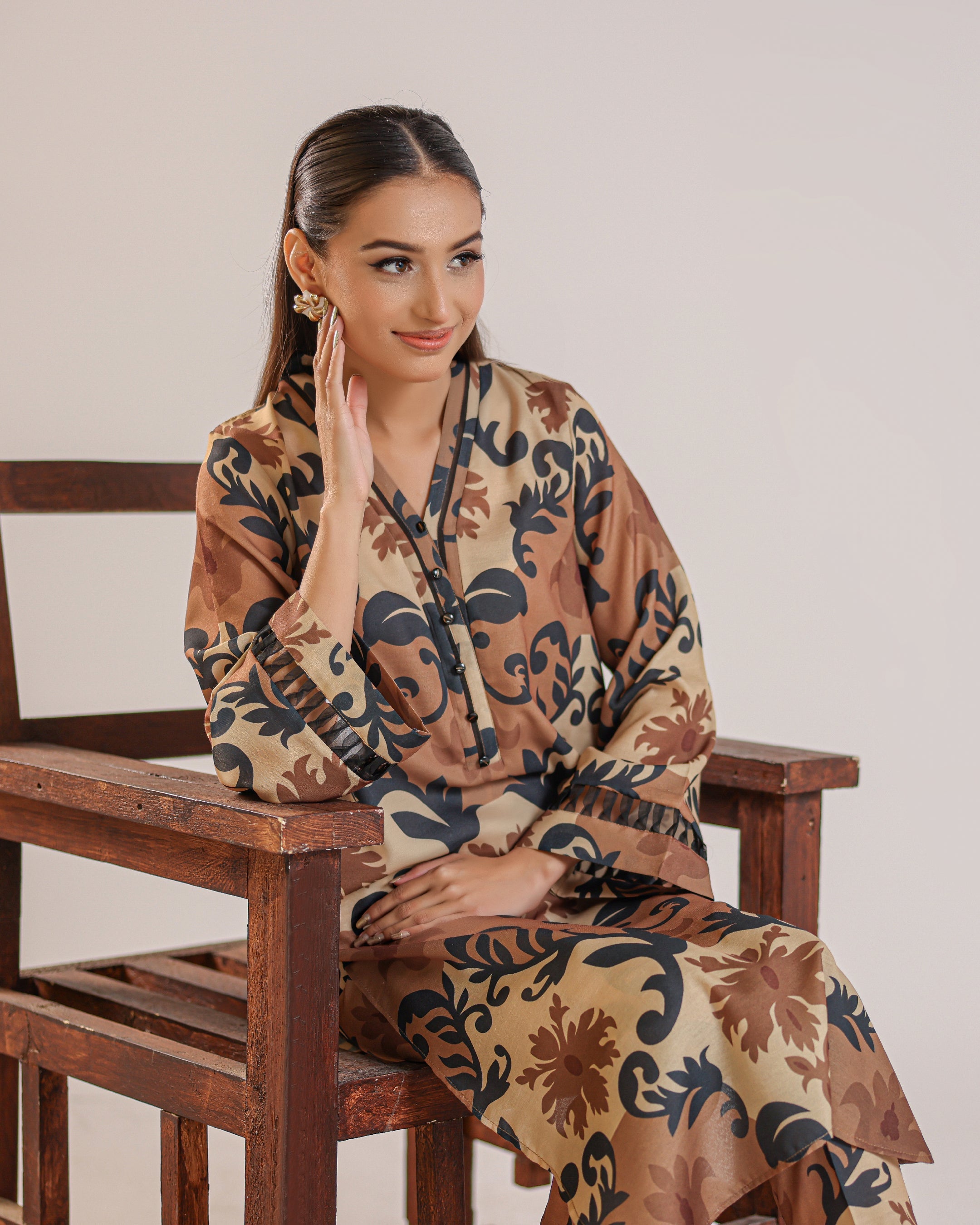 NOIRA Baroque Earthy Grip Silk 2-Piece Set by Qasim Yaqoob