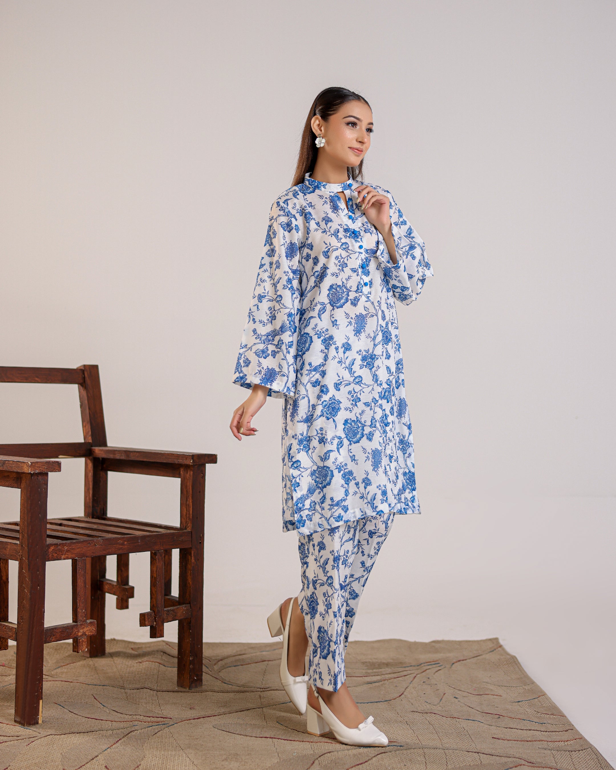 Blue Blossom Blue Botanical Floral Grip Silk 2-Piece Set by Qasim Yaqoob