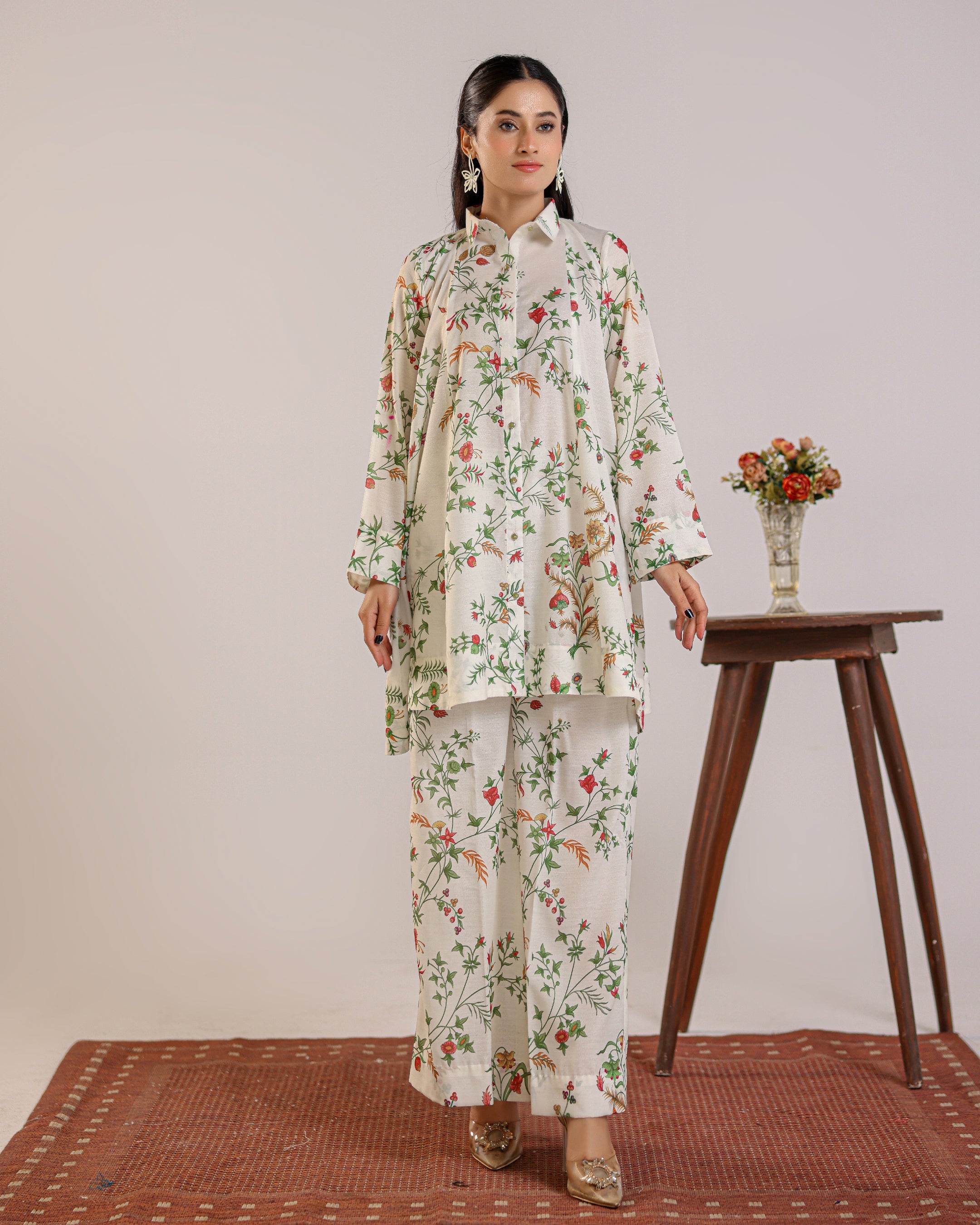 Botanic Breeze Botanical Floral Grip Silk Co-Ord Set by Qasim Yaqoob