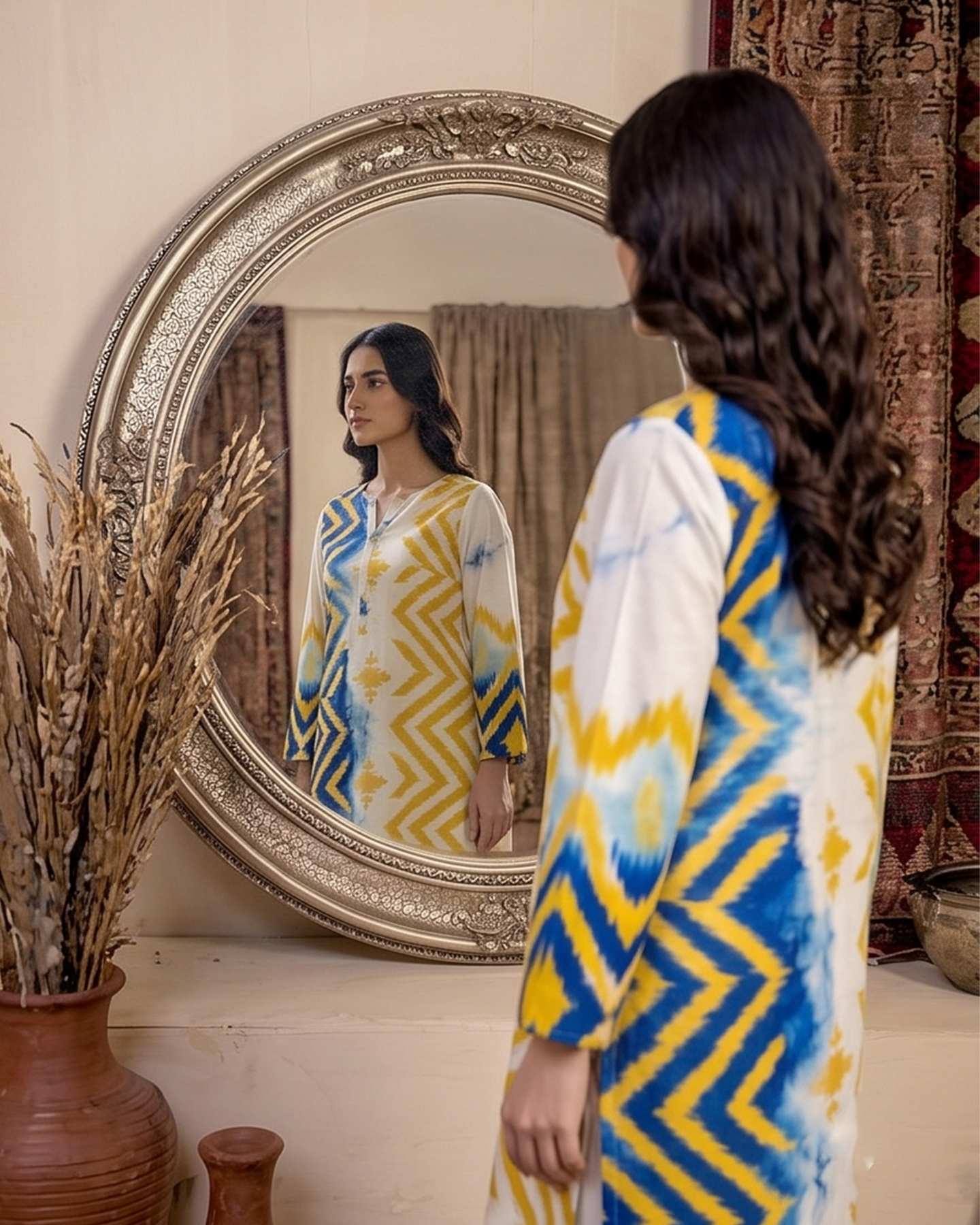 Ikat Feather Print Kurta