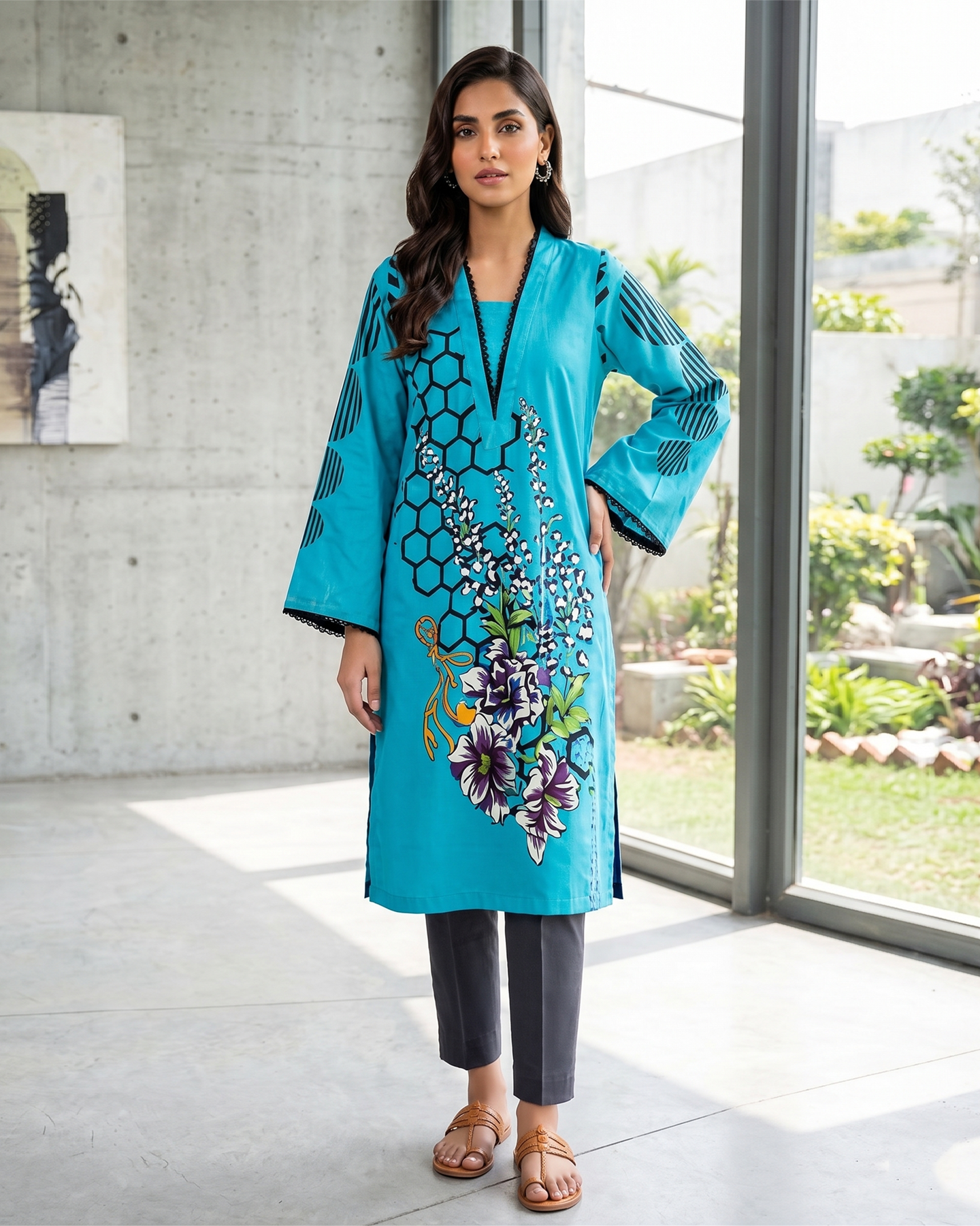 Abstract Geometry Print Kurta