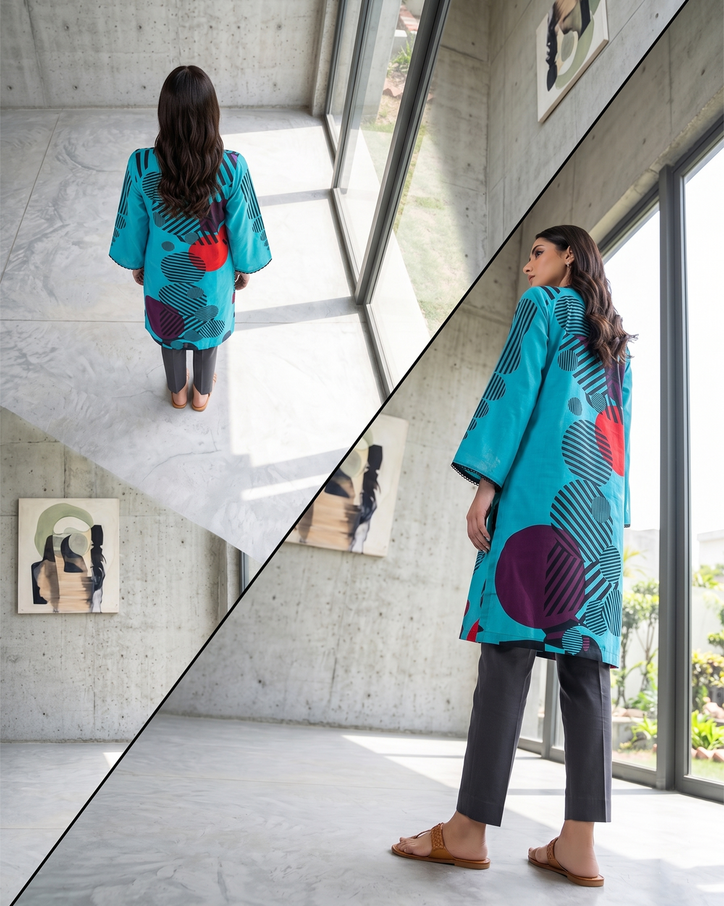 Abstract Geometry Print Kurta
