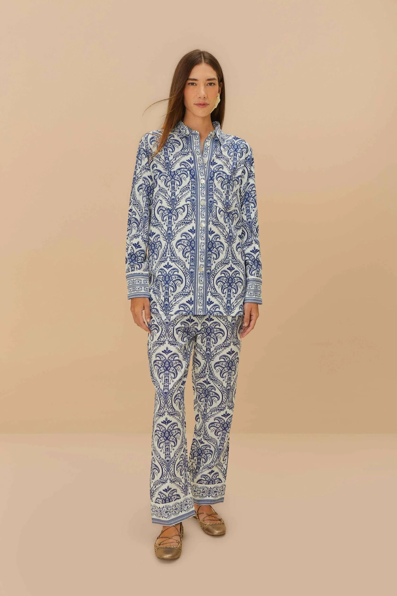 Indigo Royale Ivory Blue Ornamental Grip Silk Co-Ord Set by Qasim Yaqoob
