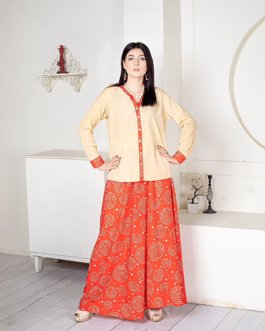Red Chunari QY-384 Printed Skirt Set Qasim Yaqoob Pakistan
