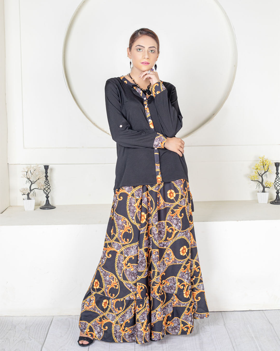 Qasim Yaqoob Black Chain QY-383 Grip Silk Skirt