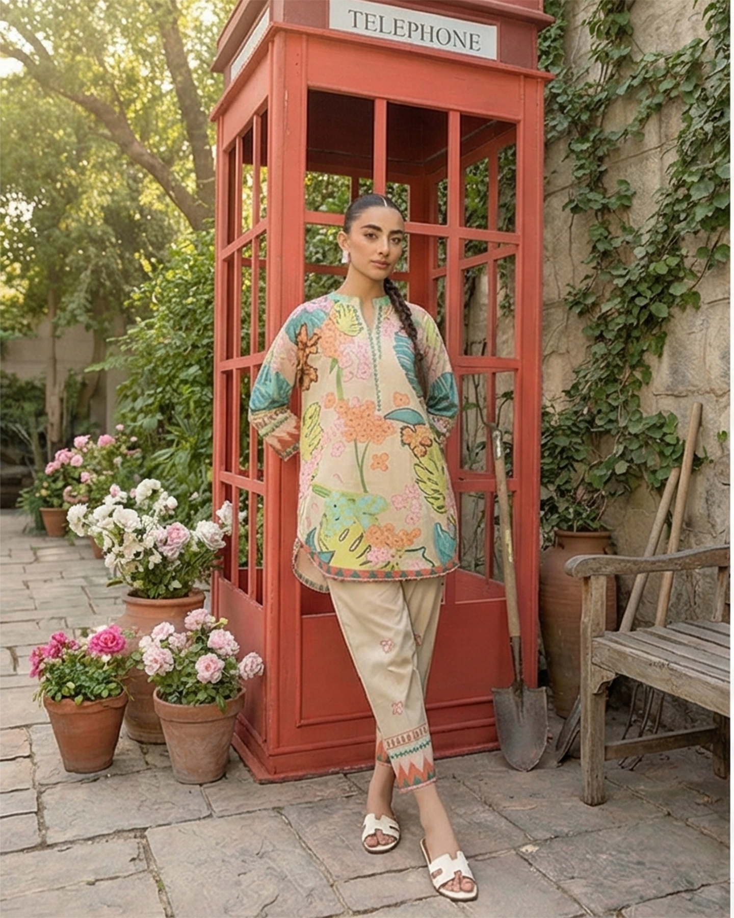 Sunlit Garden Beige Floral Civic Lawn 2-Piece Suit by Qasim Yaqoob