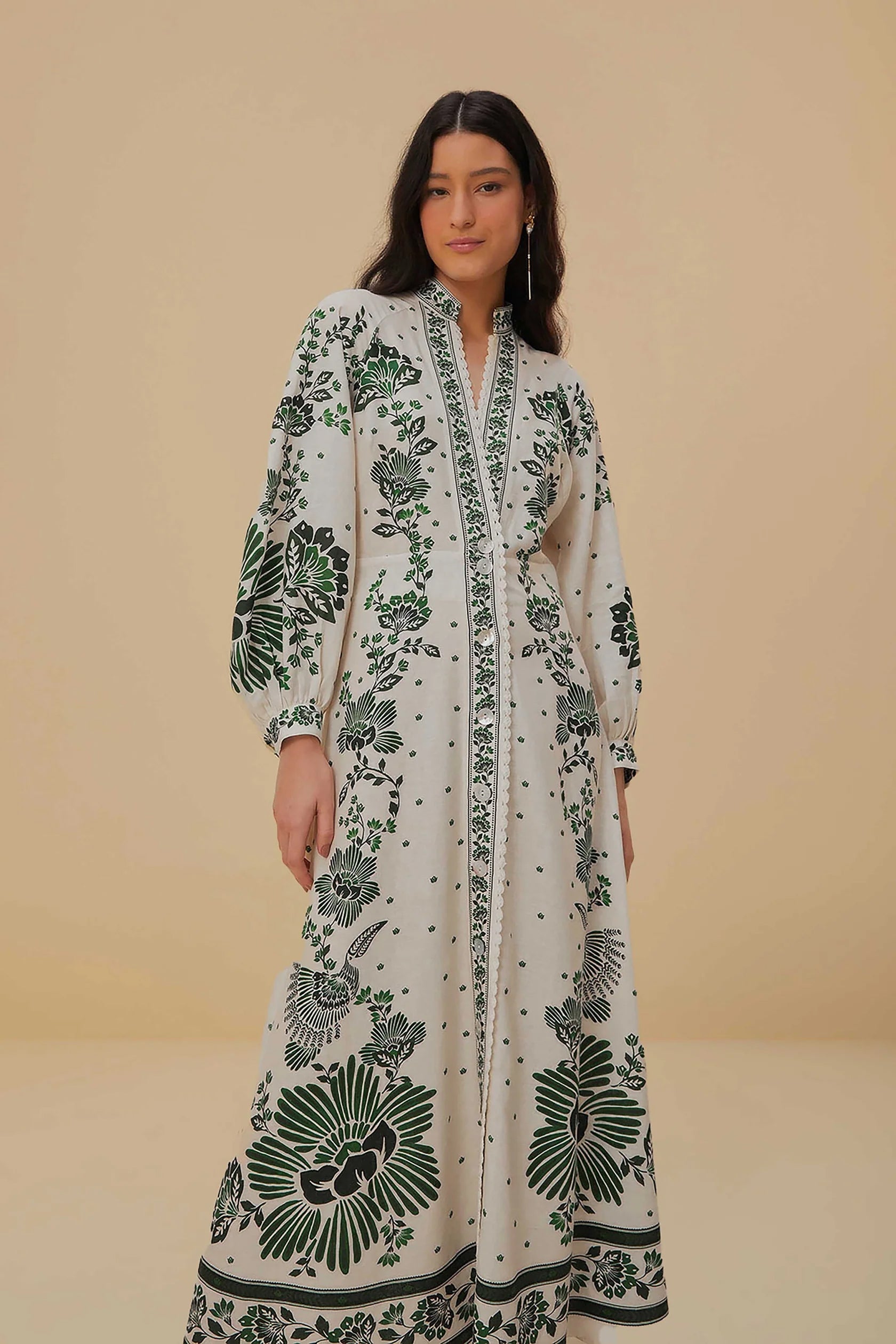 Graceful Floral Silk Maxi Emerald Botanical Grip Silk by Qasim Yaqoob
