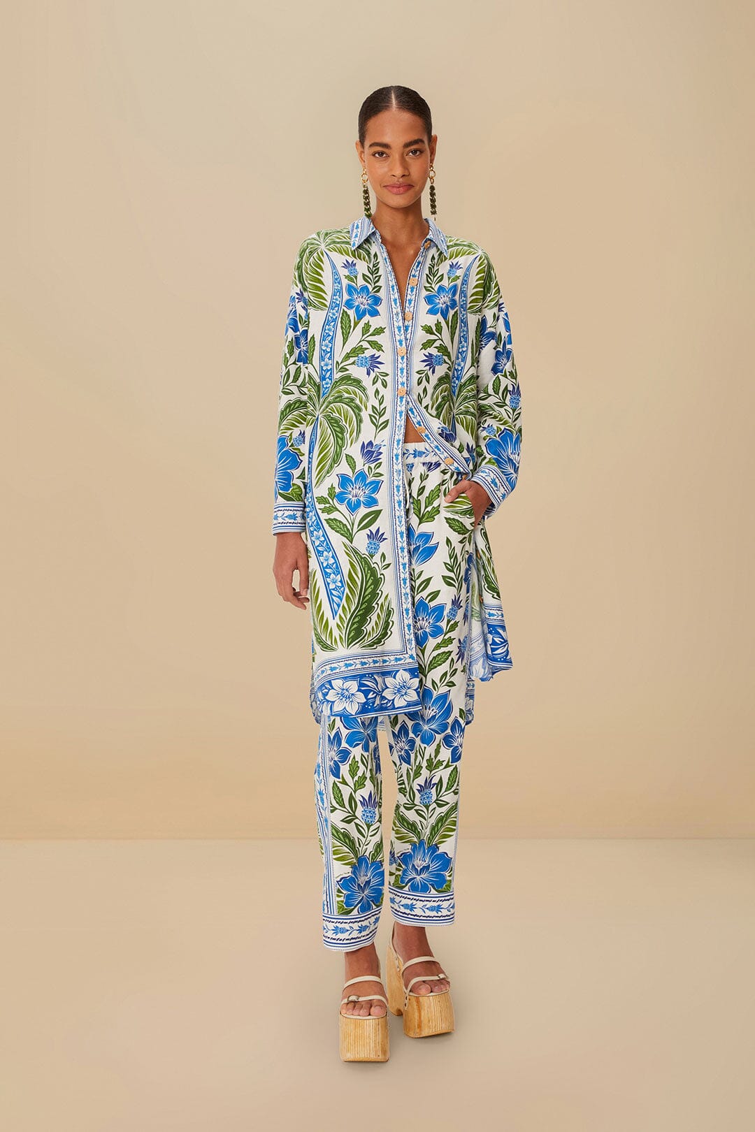 Blue Garden Luxe Blue Floral Botanical Grip Silk Co-Ord Set by Qasim Yaqoob
