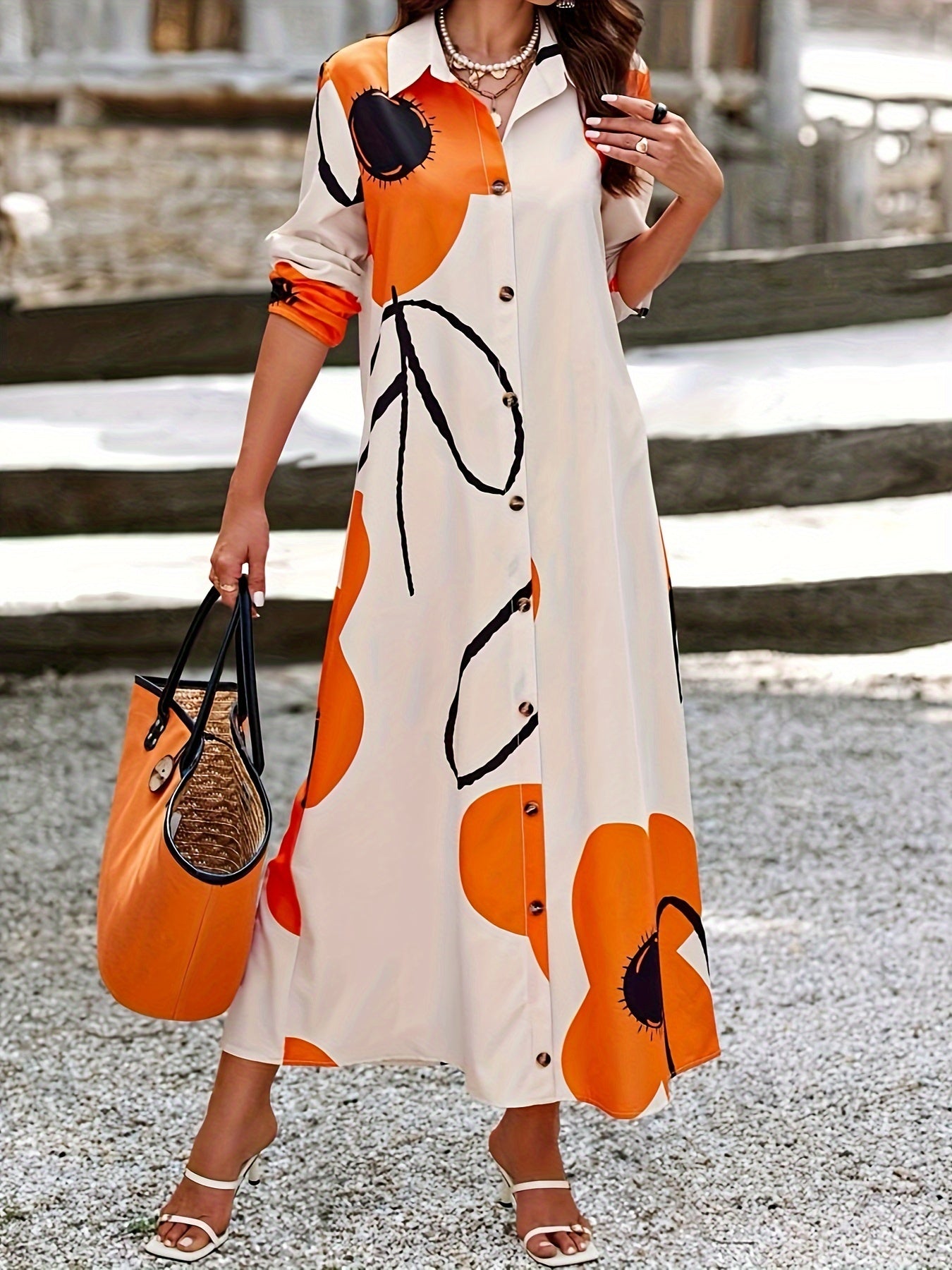 Floral Print Button Front Maxi