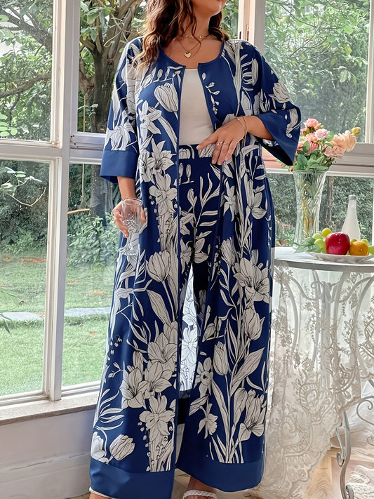 Floral Print Three-piece Gown Set