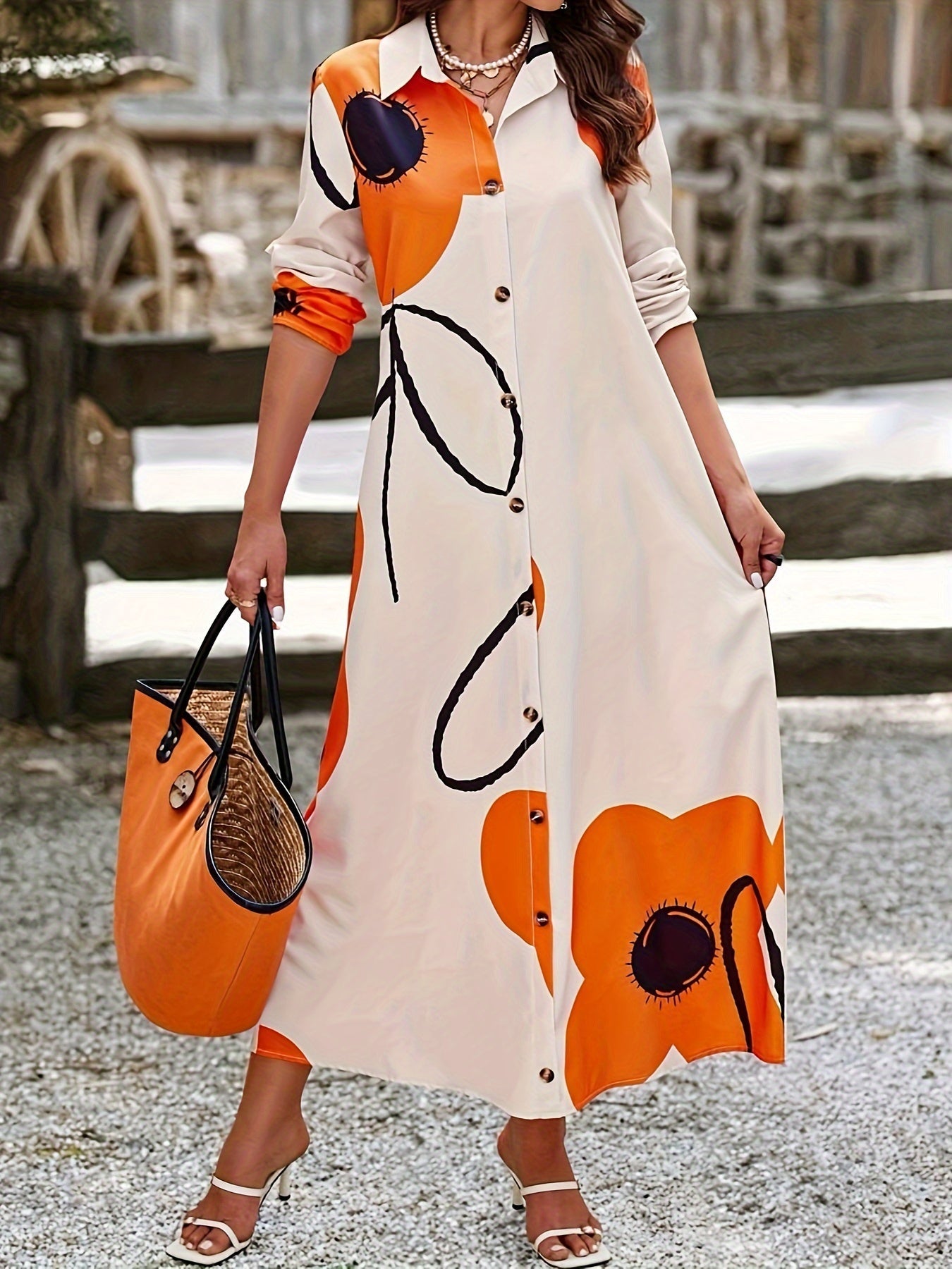 Floral Print Button Front Maxi