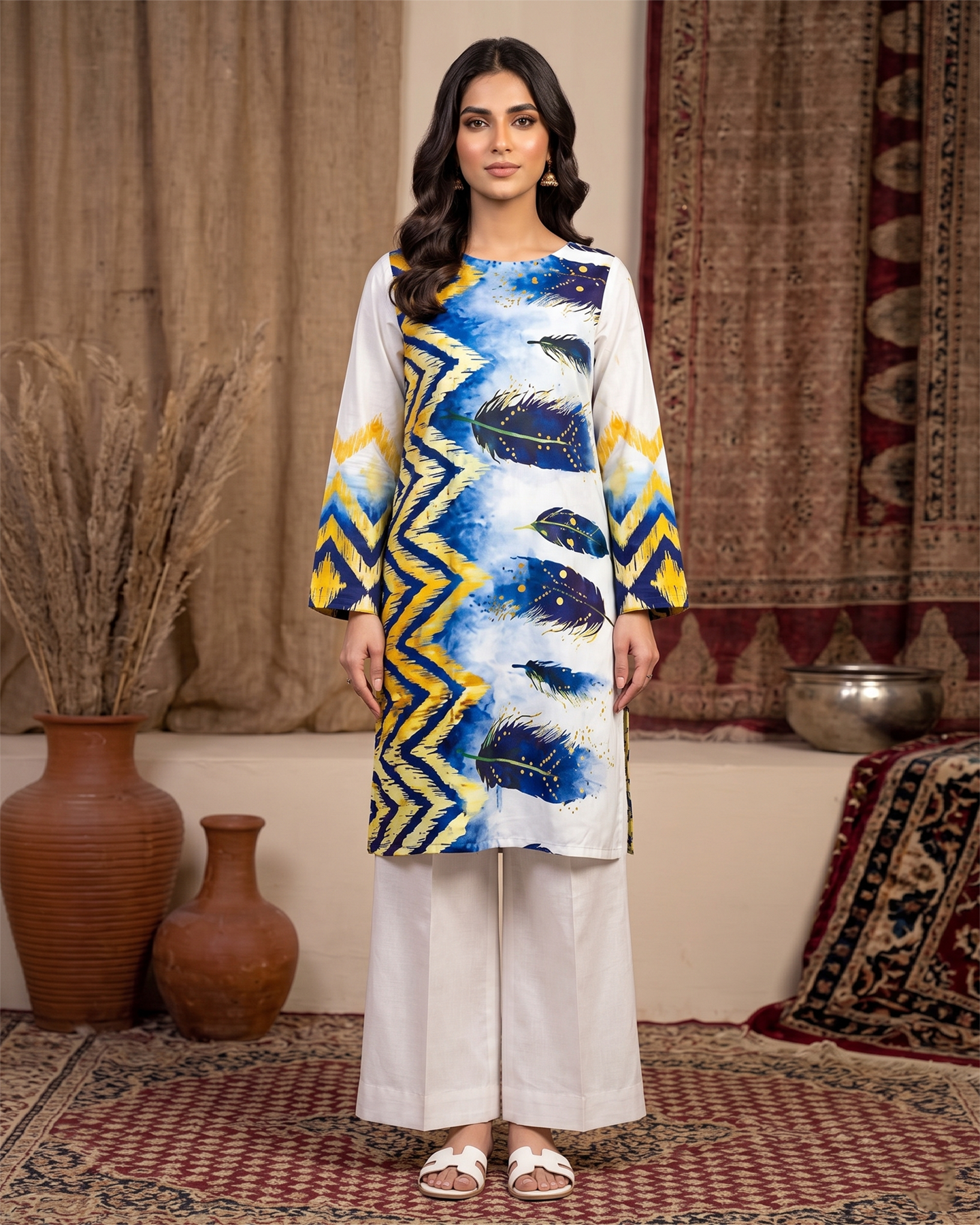 Ikat Feather Print Kurta