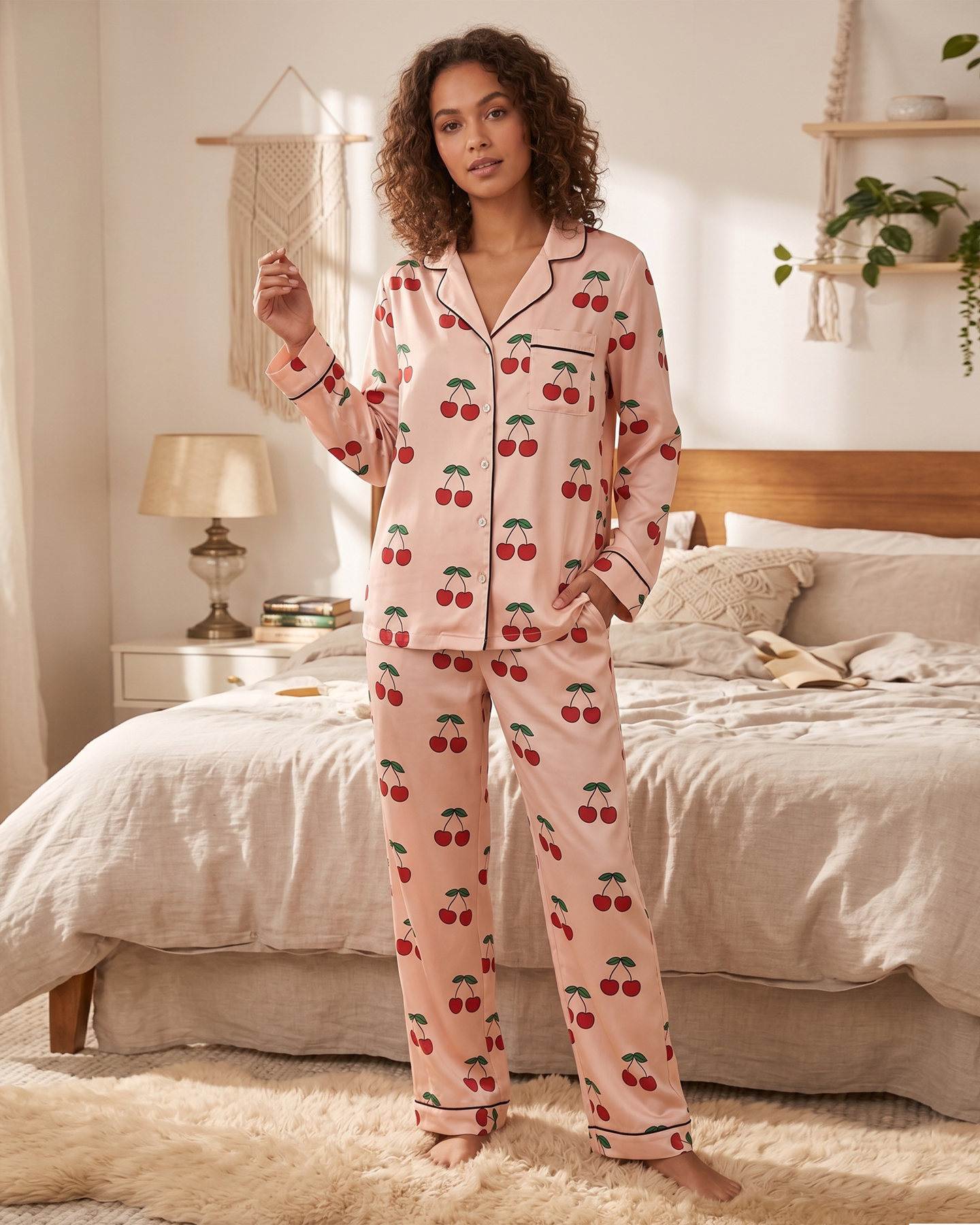 CHERRY Shamose Silk 3-Piece Nightwear Set