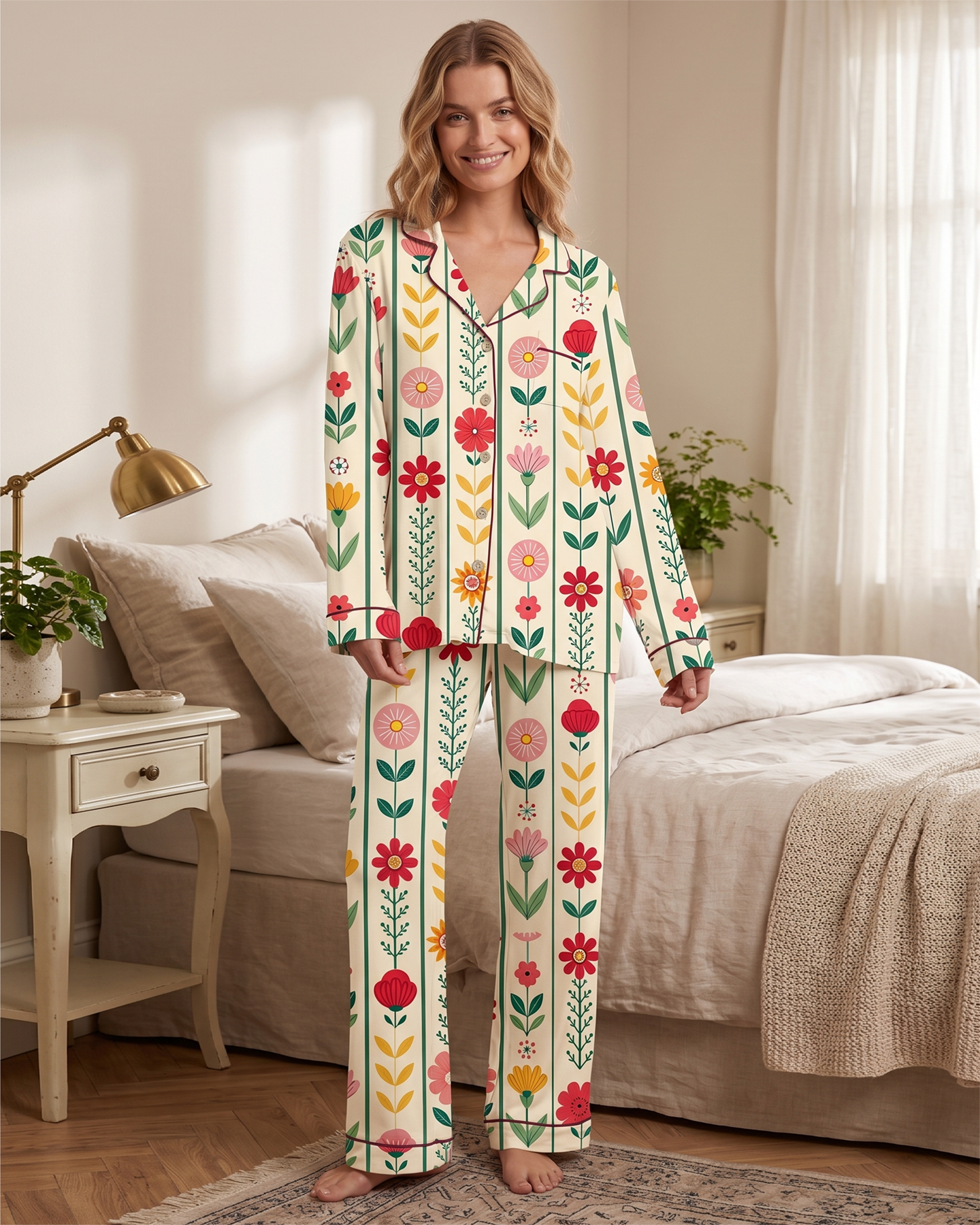 Retro Style Shamose Silk 3-Piece Nightwear Set