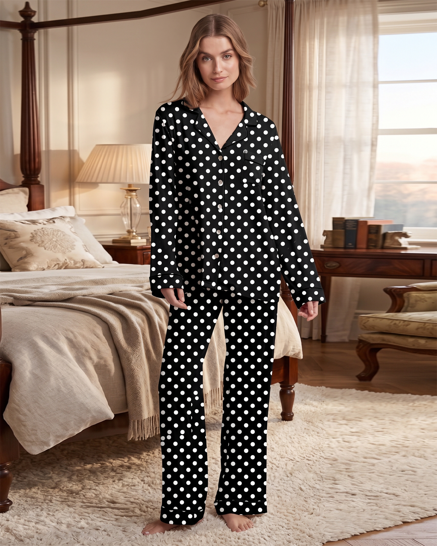 Polka Dots Shamose Silk 3-Piece Nightwear Set