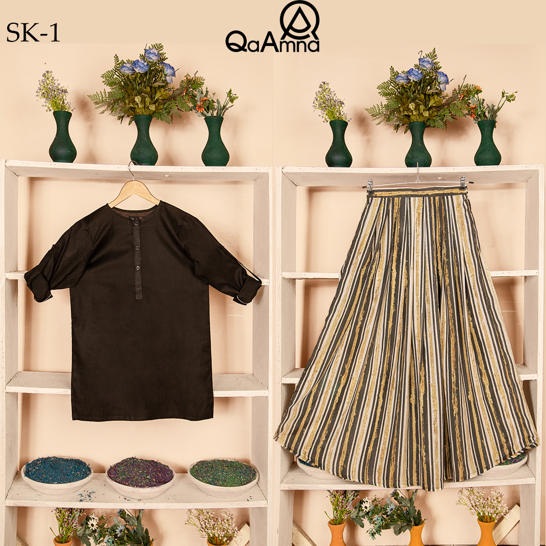 SK-1 Lines Classic Silk Skirt Set Qasim Yaqoob Pakistan
