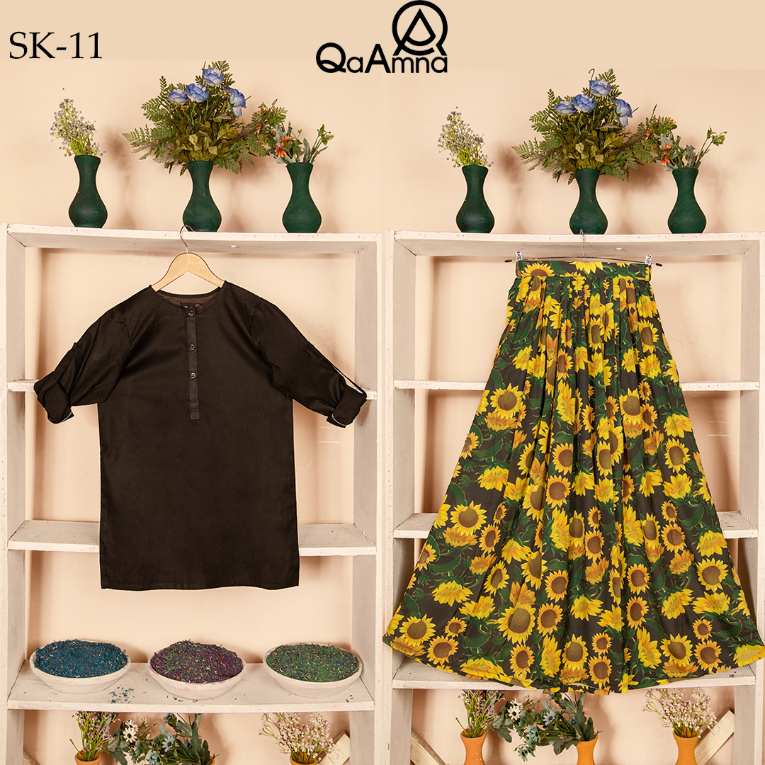 SK-11 Sunflower Silk Skirt Set Qasim Yaqoob Pakistan