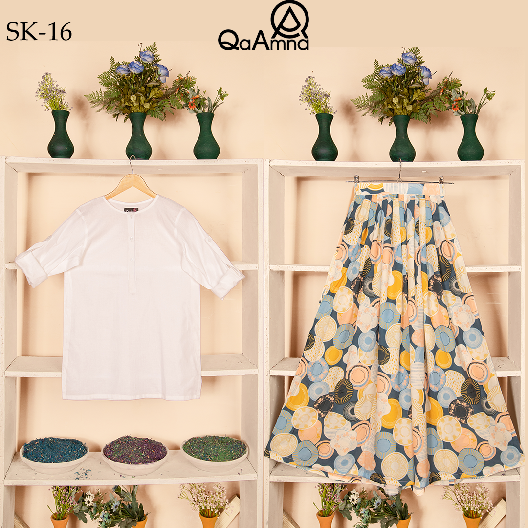 SK-16 Geometric Shape Silk Skirt Set Qasim Yaqoob Pakistan