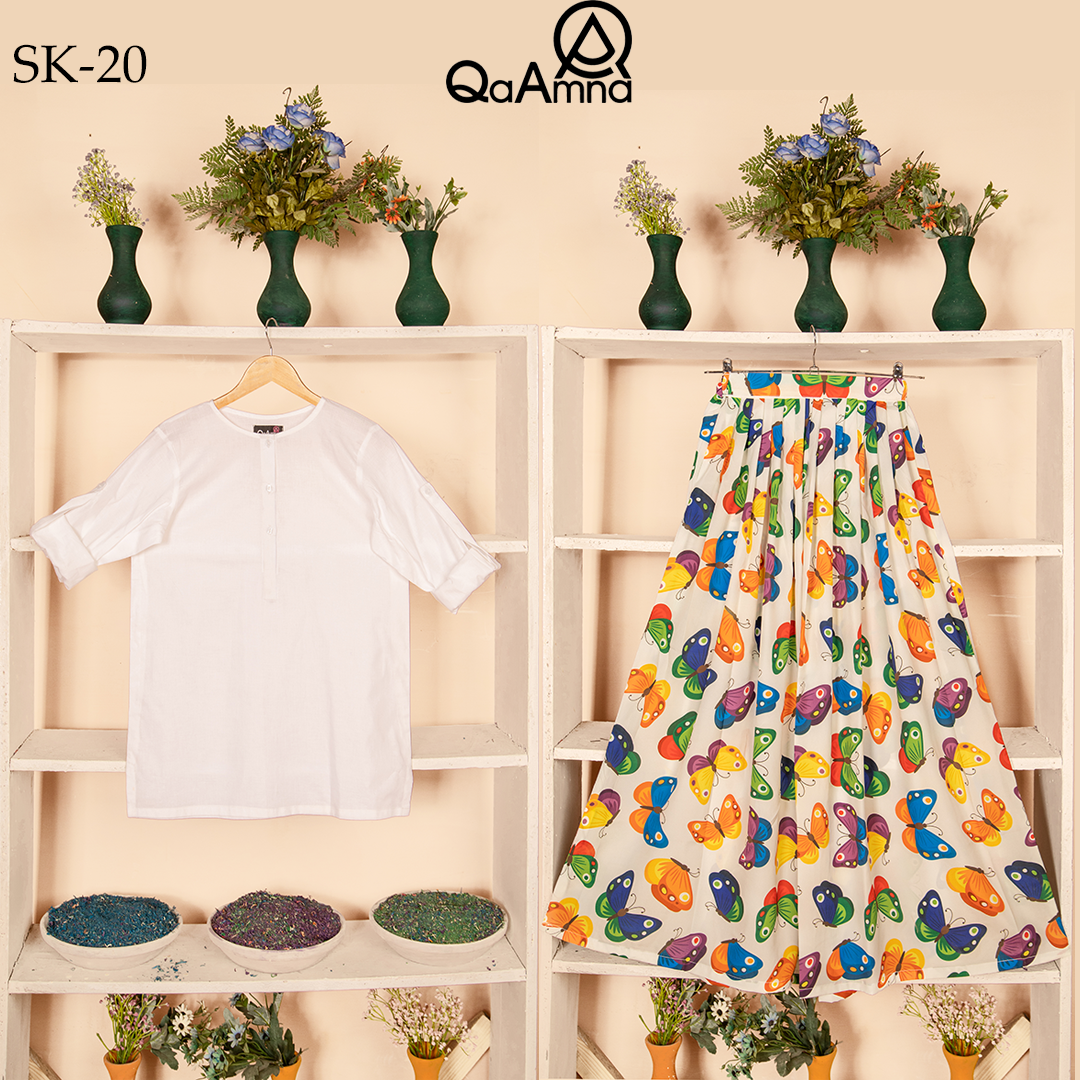 SK-20 Butterflies Silk Skirt Set Qasim Yaqoob Pakistan