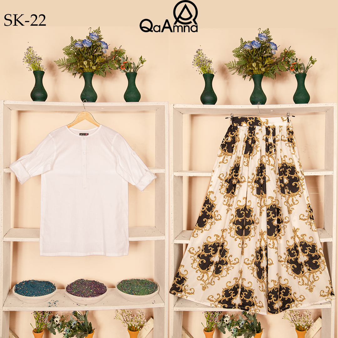 SK-22 Versace Motif Silk Skirt Set Qasim Yaqoob Pakistan
