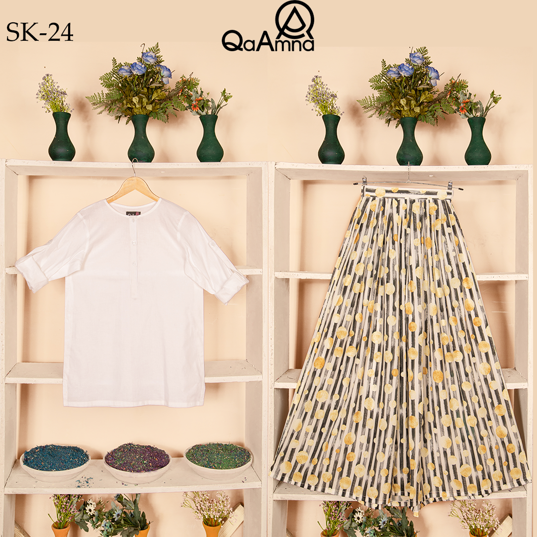 SK-24 Line Circle Silk Skirt Set Qasim Yaqoob Pakistan
