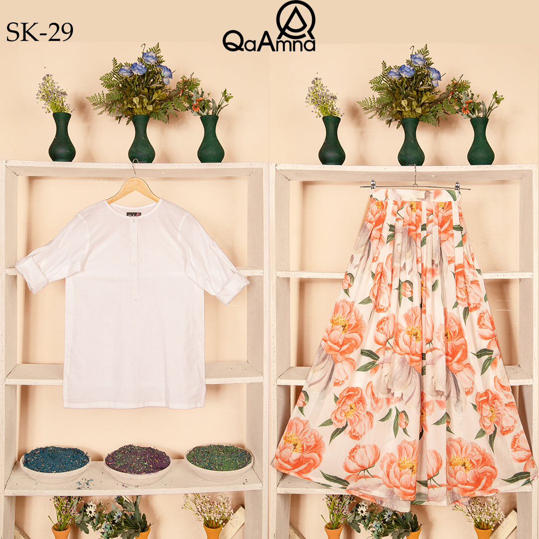 SK-29 Big Flowers Silk Skirt Set Qasim Yaqoob Pakistan