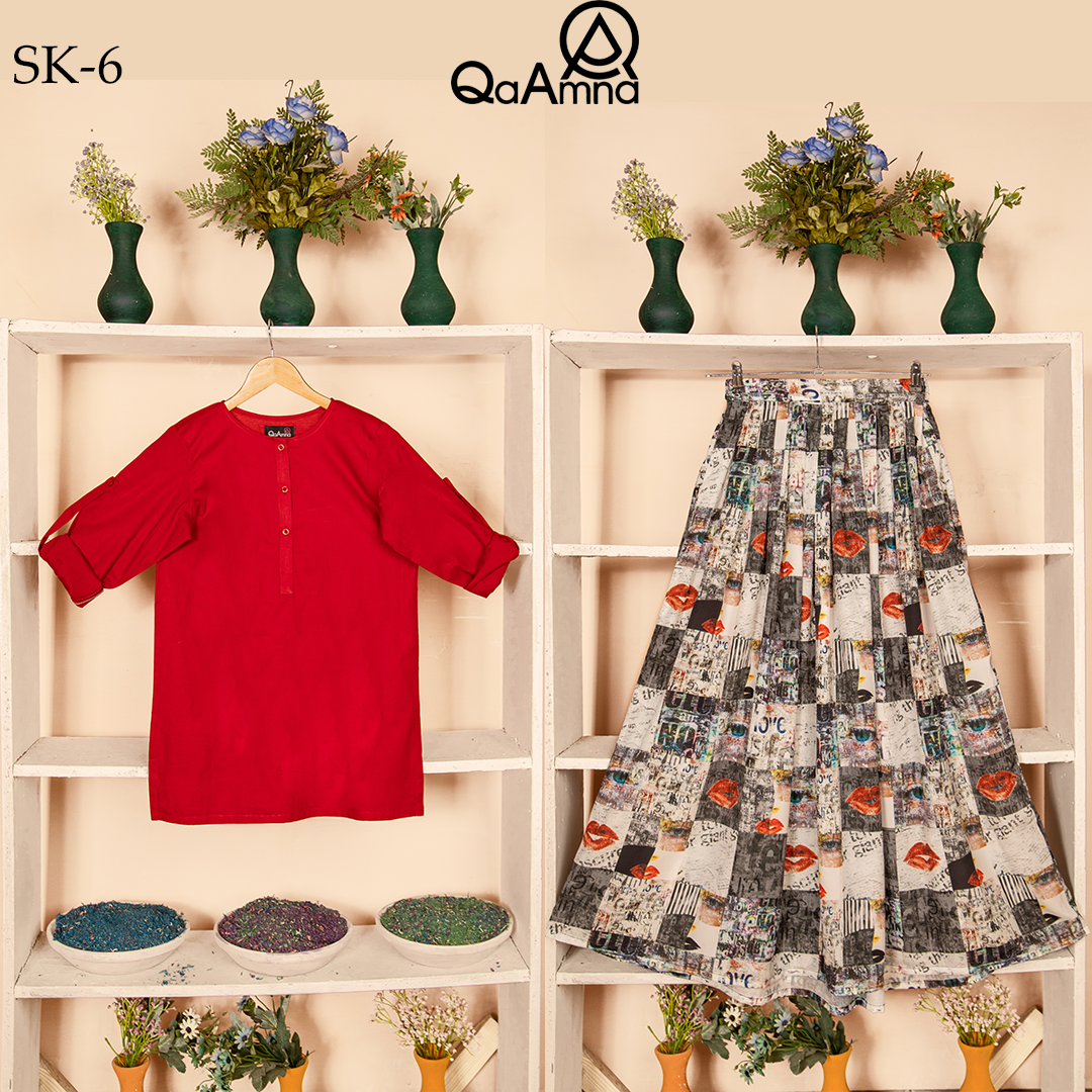 SK-6 Line Face Silk Skirt Set Qasim Yaqoob Pakistan