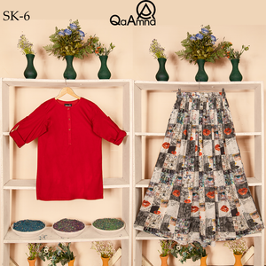 SK-6 Line Face Silk Skirt Set Qasim Yaqoob Pakistan