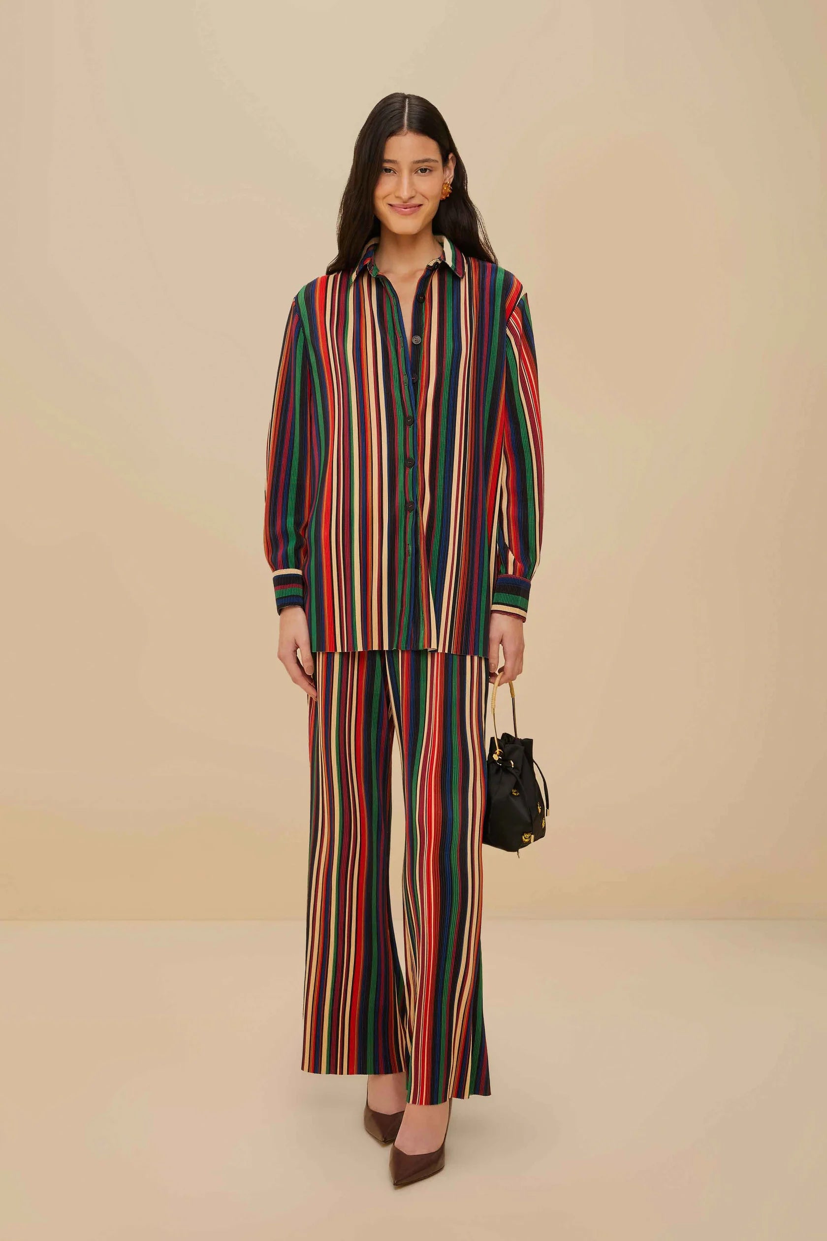 Vibrant Spectrum Multicolor Stripe Grip Silk Co-Ord Set by Qasim Yaqoob