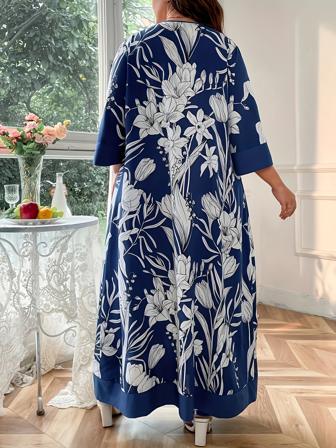 Floral Print Three-piece Gown Set