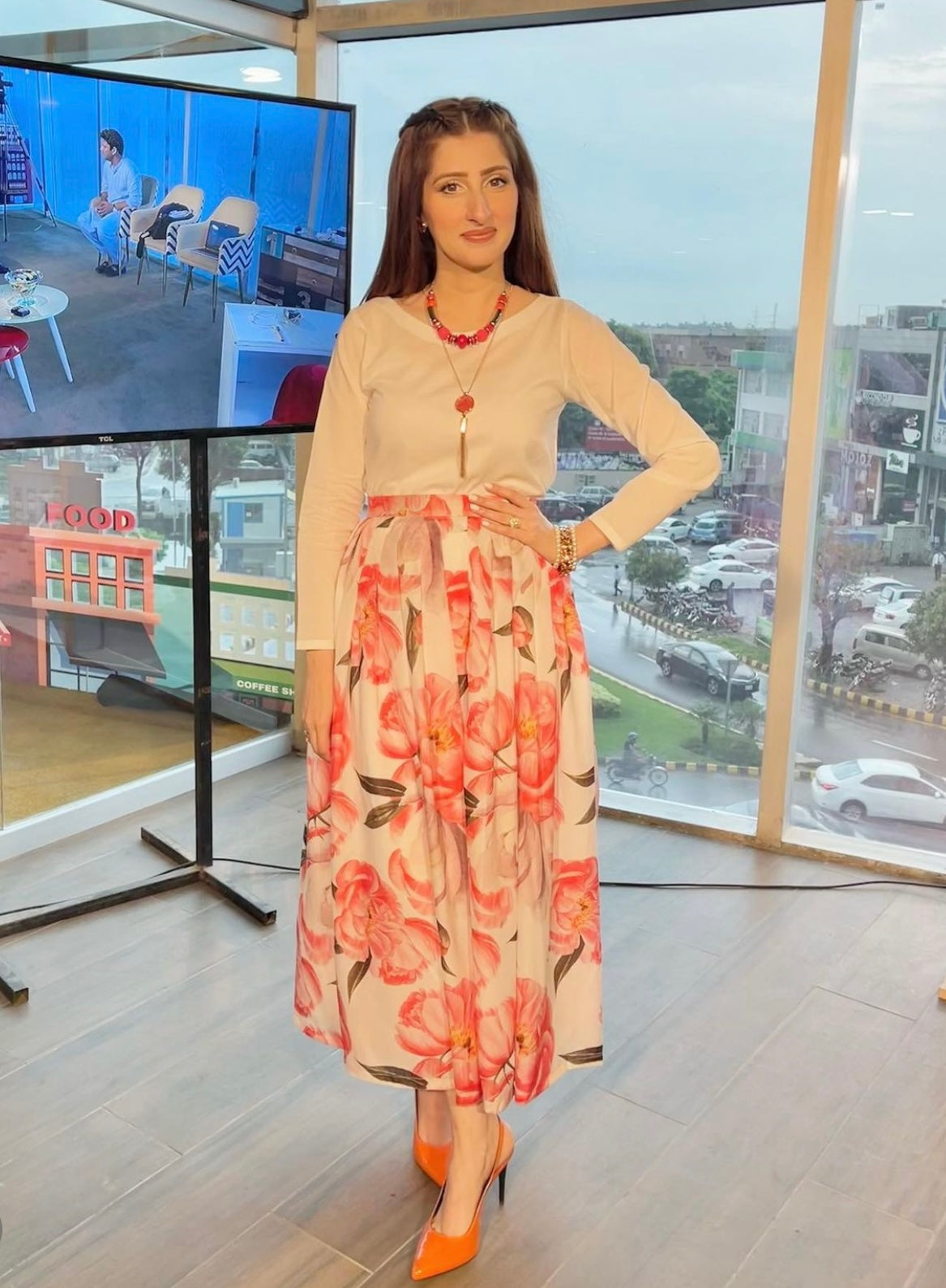 AROOB Printed Grip Silk Skirt Set Qasim Yaqoob Pakistan