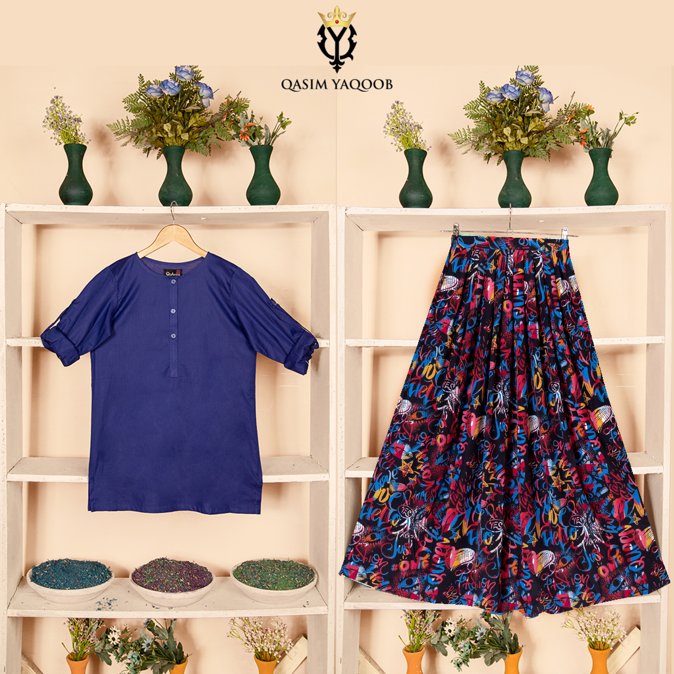 SK-70 Shirt and Skirt Set Qasim Yaqoob Pakistan