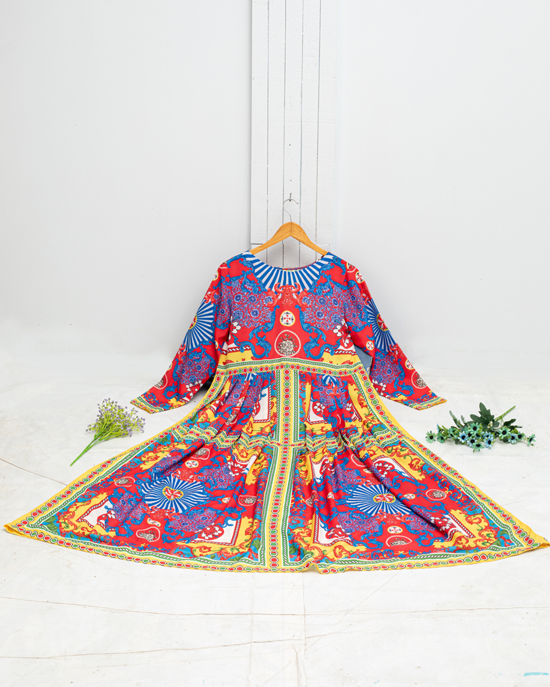 Vintage Floral Print Long Maxi Maxi Dress