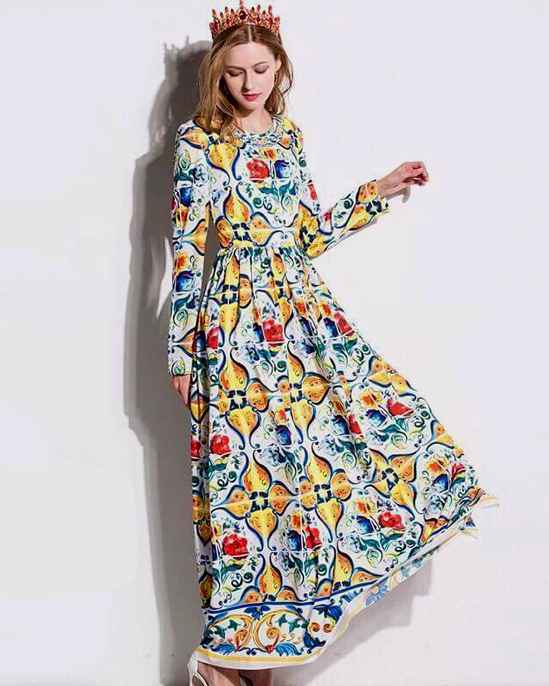 Ethnic Print Long Maxi Dress