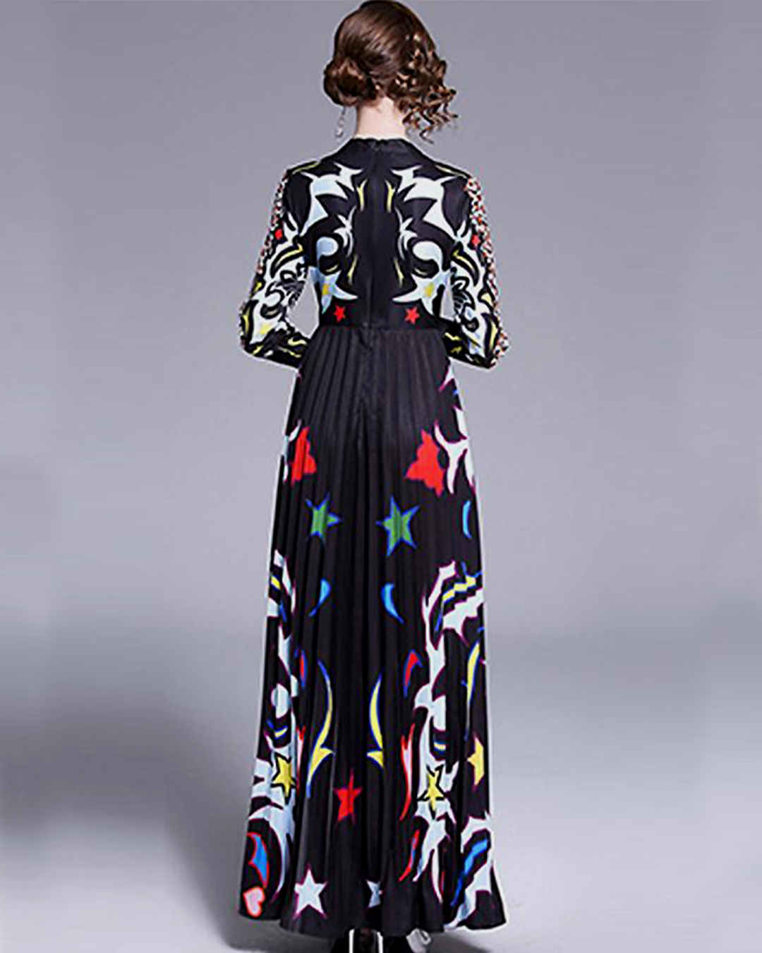Court Mock Neck Printed Long Maxi Dress