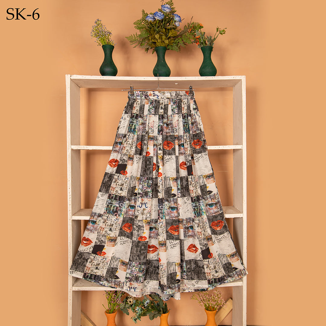 Qasim Yaqoob SK-6 Line Face Print Skirt Pakistan