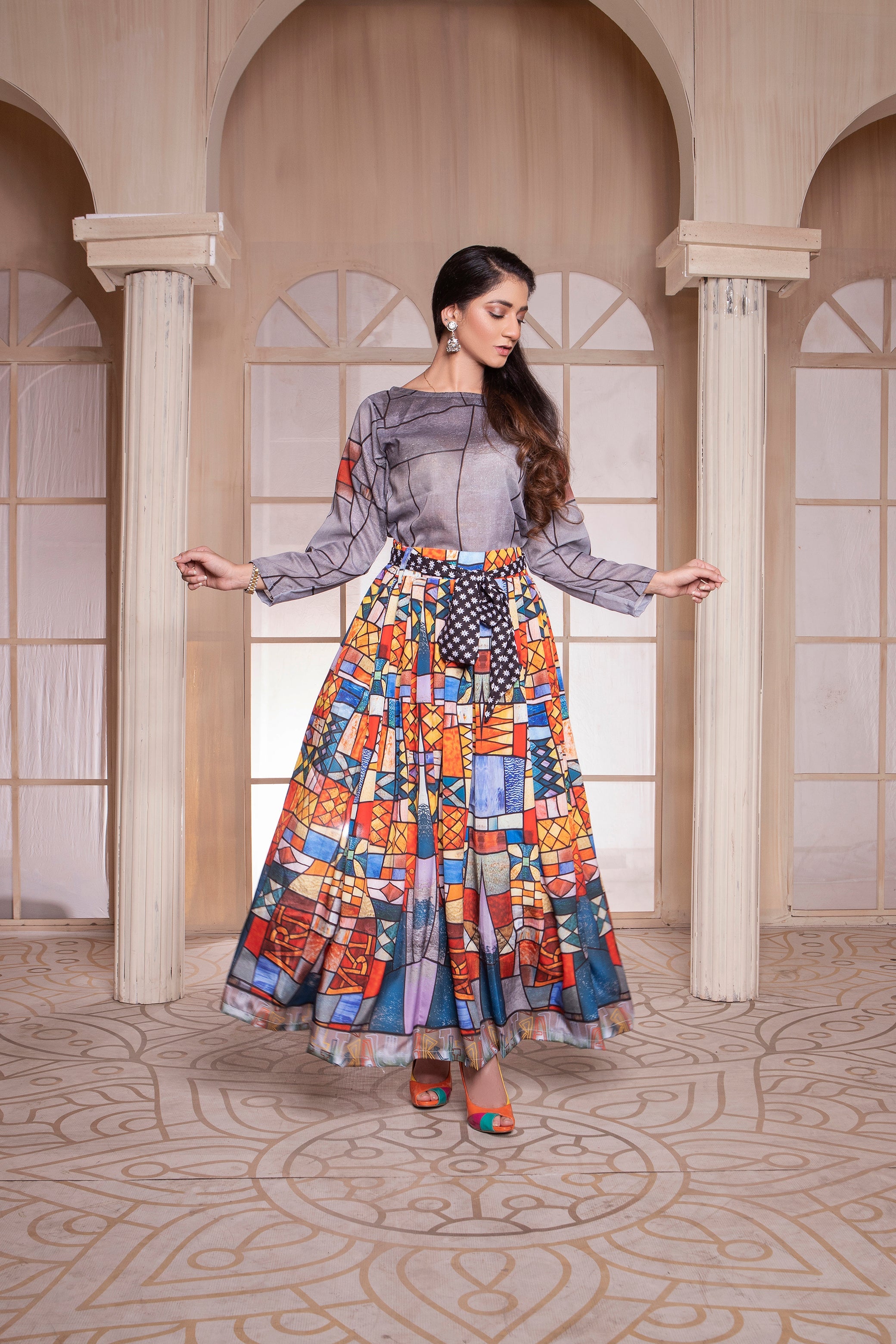Multi Colour Shirt and Skirt Set Qasim Yaqoob Pakistan