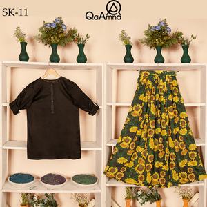 SK-11 Sunflower Silk Skirt Set Qasim Yaqoob Pakistan
