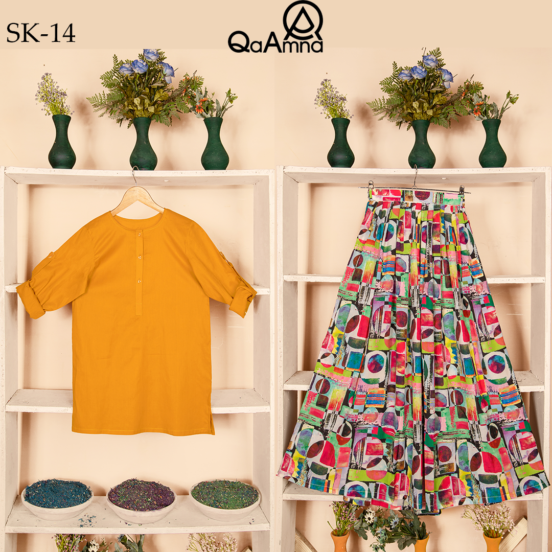 SK-14 Multi Circle Silk Skirt Set Qasim Yaqoob Pakistan