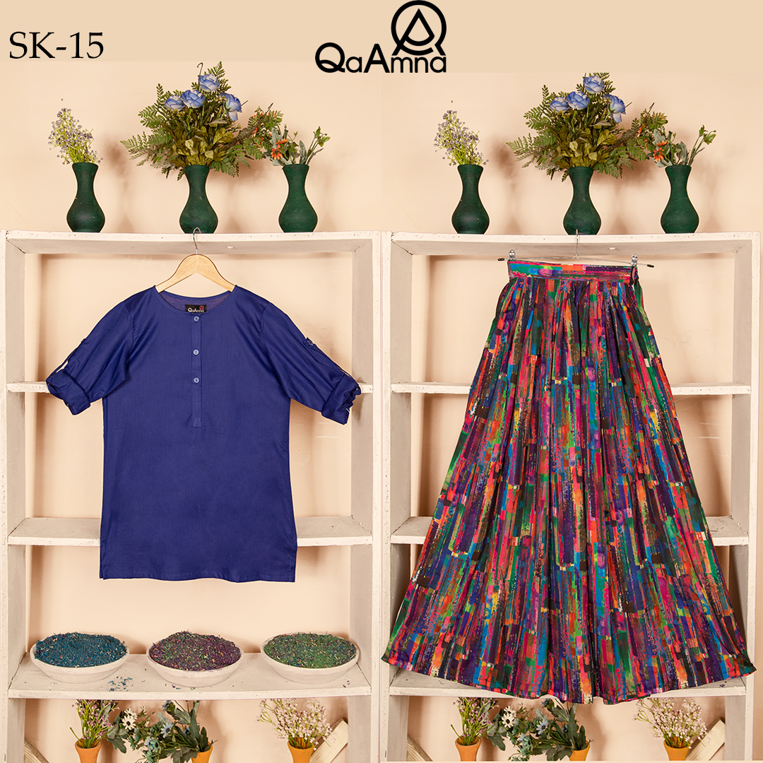 SK-15 Dark Shade Silk Skirt Set Qasim Yaqoob Pakistan