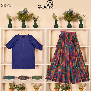 SK-15 Dark Shade Silk Skirt Set Qasim Yaqoob Pakistan