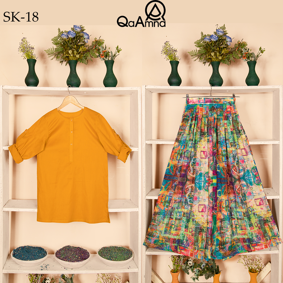 SK-18 Geometric Texture Silk Skirt Set Qasim Yaqoob Pakistan