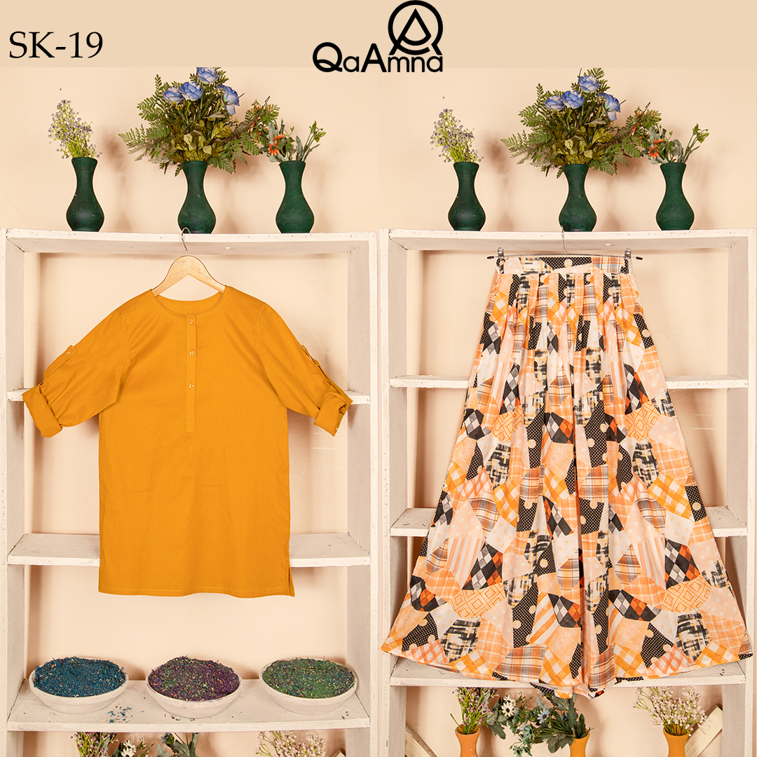 SK-19 Geometric Pattern Silk Skirt Set Qasim Yaqoob Pakistan