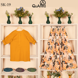 SK-19 Geometric Pattern Silk Skirt Set Qasim Yaqoob Pakistan