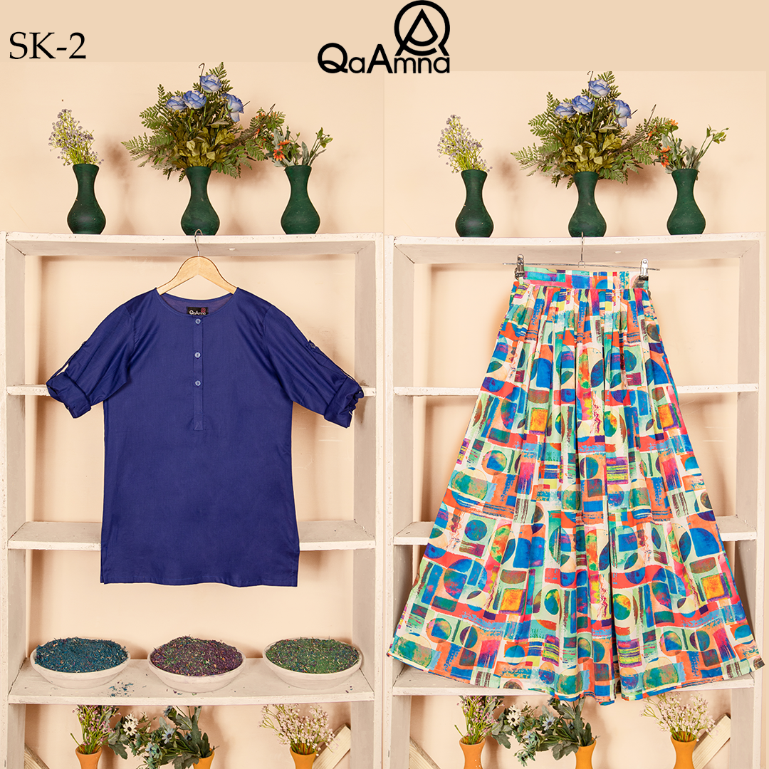 SK-2 Multi Print Silk Skirt Set Qasim Yaqoob Pakistan