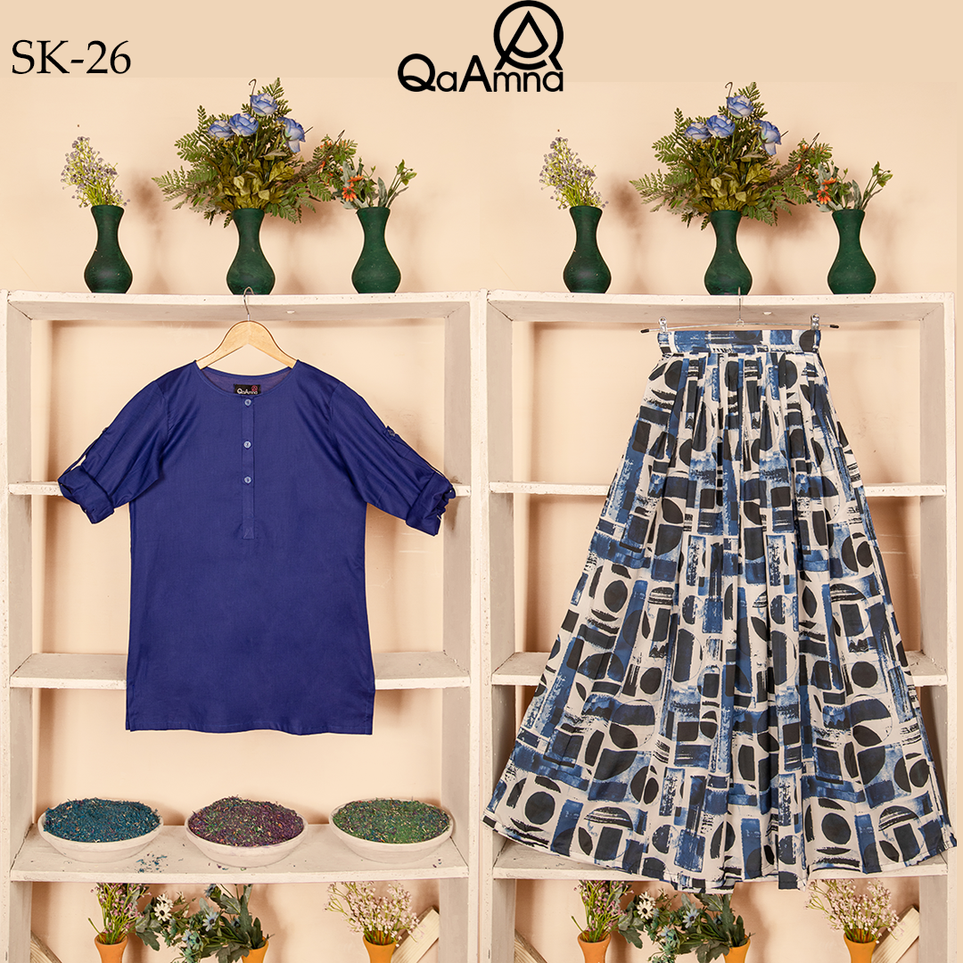 SK-26 Circul Half Cut Silk Skirt Set Qasim Yaqoob Pakistan