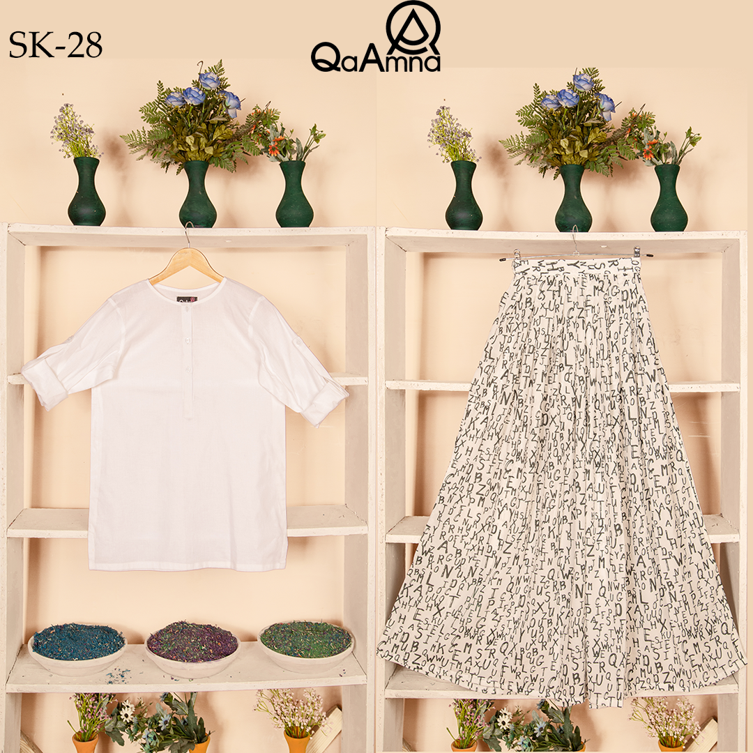 SK-28 ABC Printed Silk Skirt Set Qasim Yaqoob Pakistan