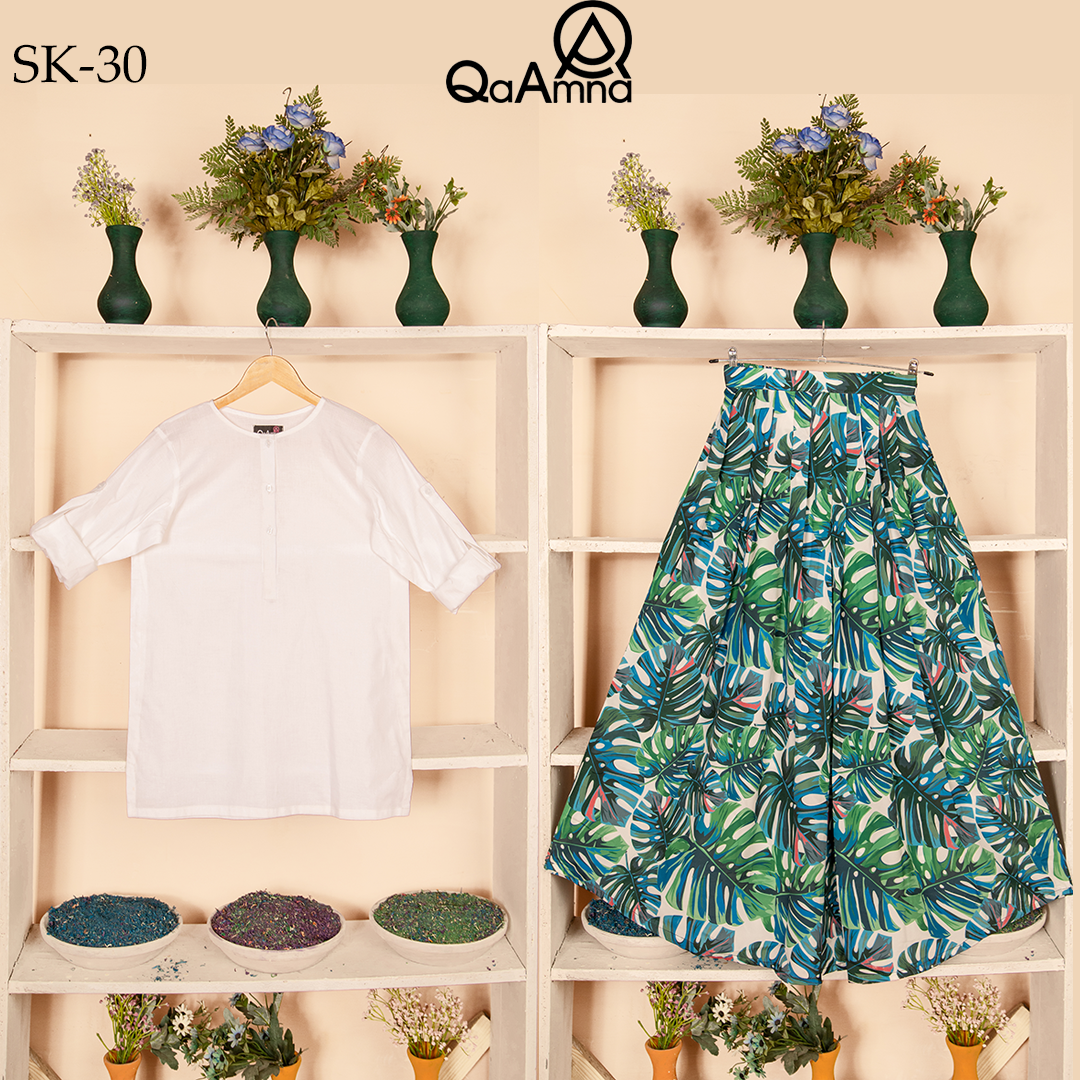 SK-30 Tropical Pattern Silk Skirt Set Qasim Yaqoob Pakistan