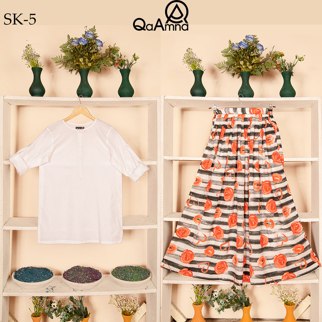 SK-5 Red Lip Silk Skirt Set Qasim Yaqoob Pakistan